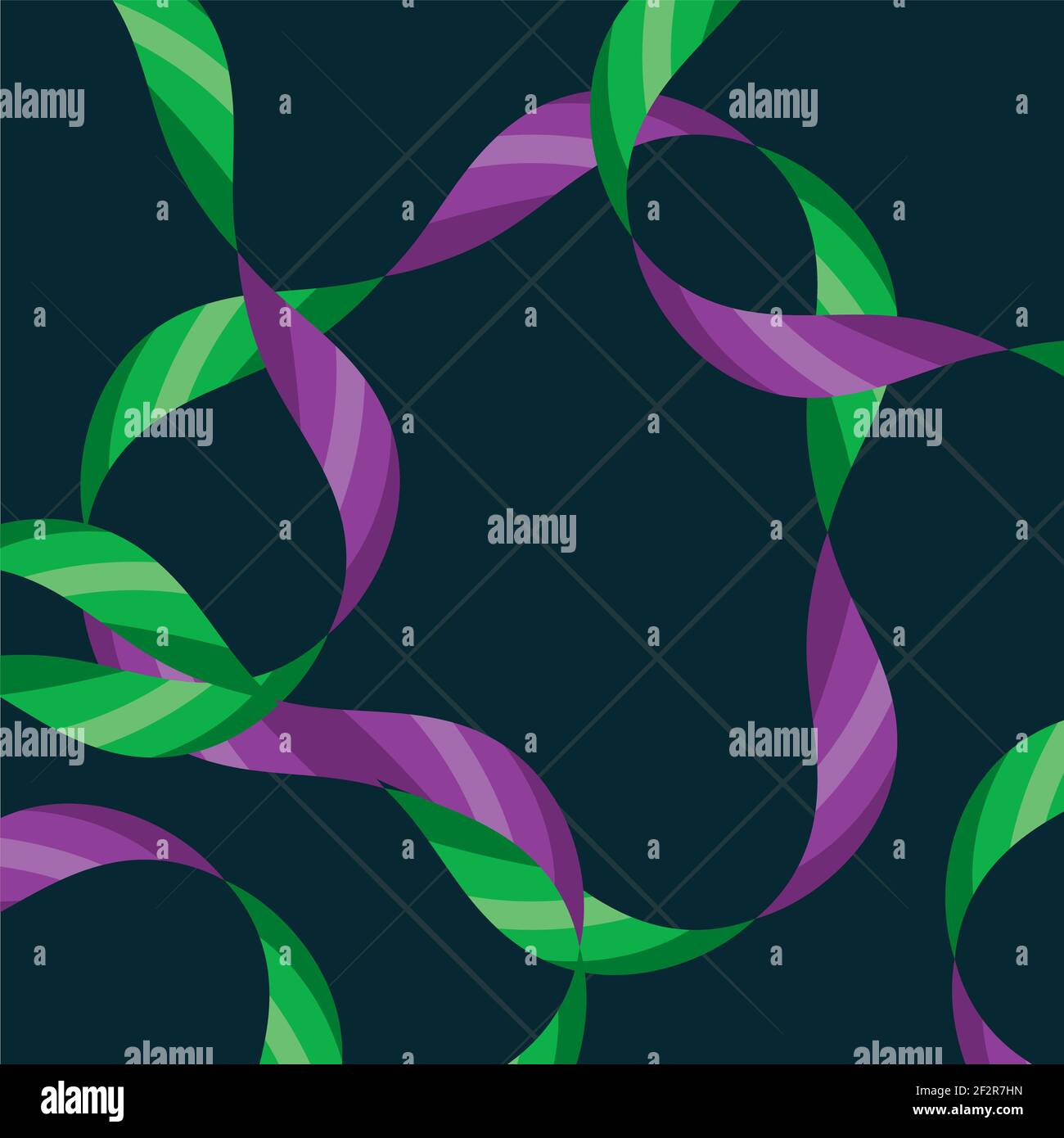Skurrile abstrakte Muster mit Linienwellen für Schal. Ornament mit grünen und violetten Bändern auf navy Hintergrund.Bunte Kulisse für Kissenbezug Stockfoto