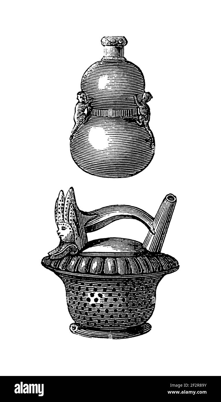 19th-Jahrhundert Gravur von Inka-Artefakte. Illustration erschienen in Systematischer Bilder-Atlas zum Conversations-Lexikon, Ikonographische Encyklopaed Stockfoto