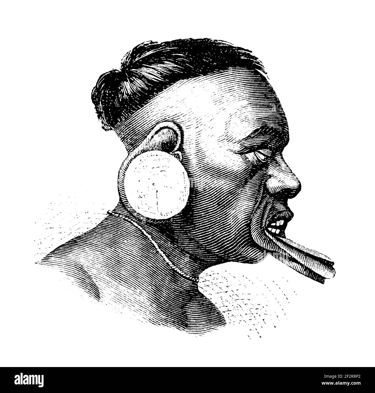 19th-Jahrhundert Gravur eines Botocudo. Illustration erschienen in Systematischer Bilder-Atlas zum Conversations-Lexikon, Ikonographische Encyklopedie d Stockfoto
