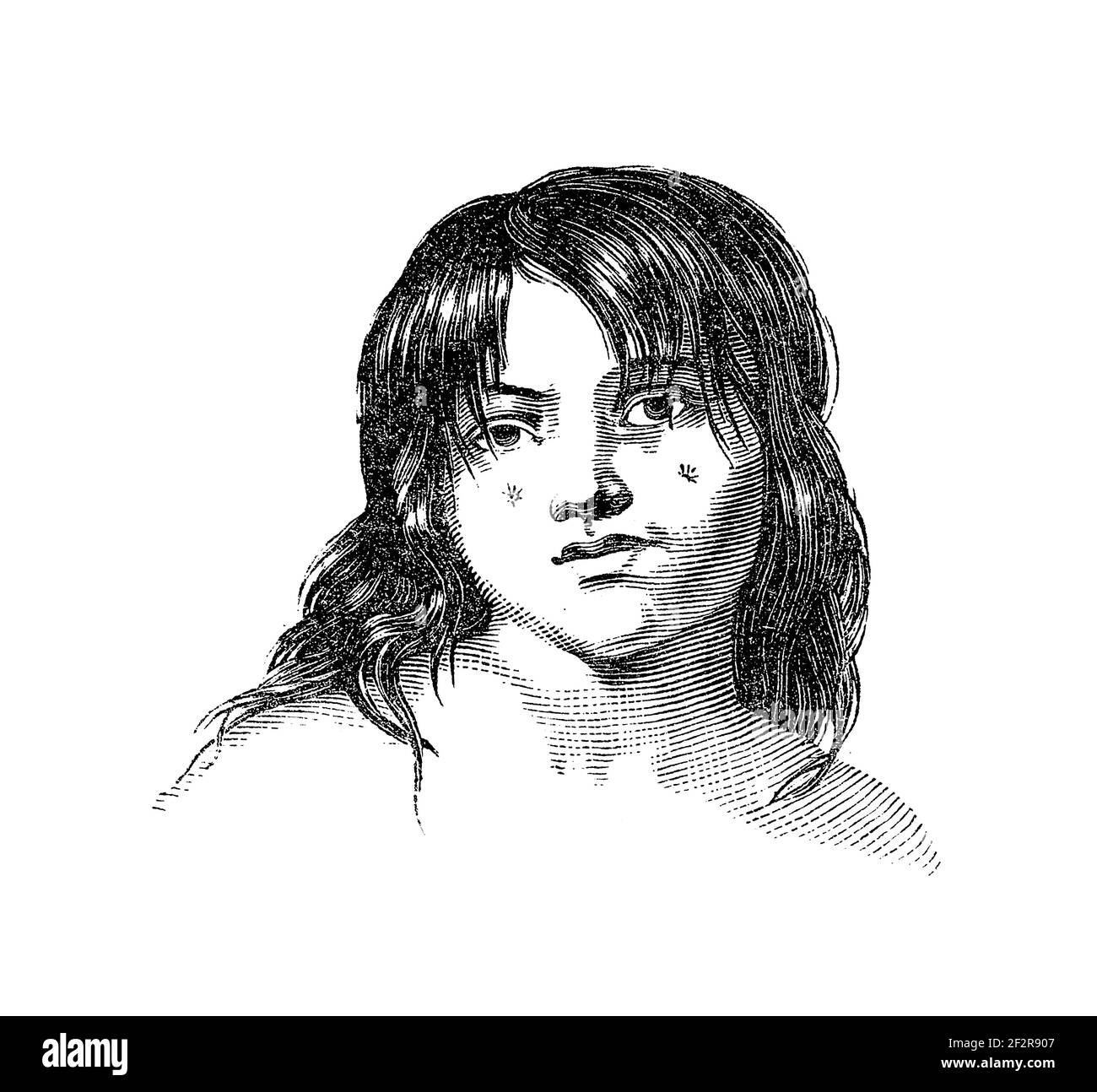 Antike Gravur einer Puri-Frau aus dem 19th. Jahrhundert. Illustration erschienen in Systematischer Bilder-Atlas zum Conversations-Lexikon, Ikonographische Encyk Stockfoto