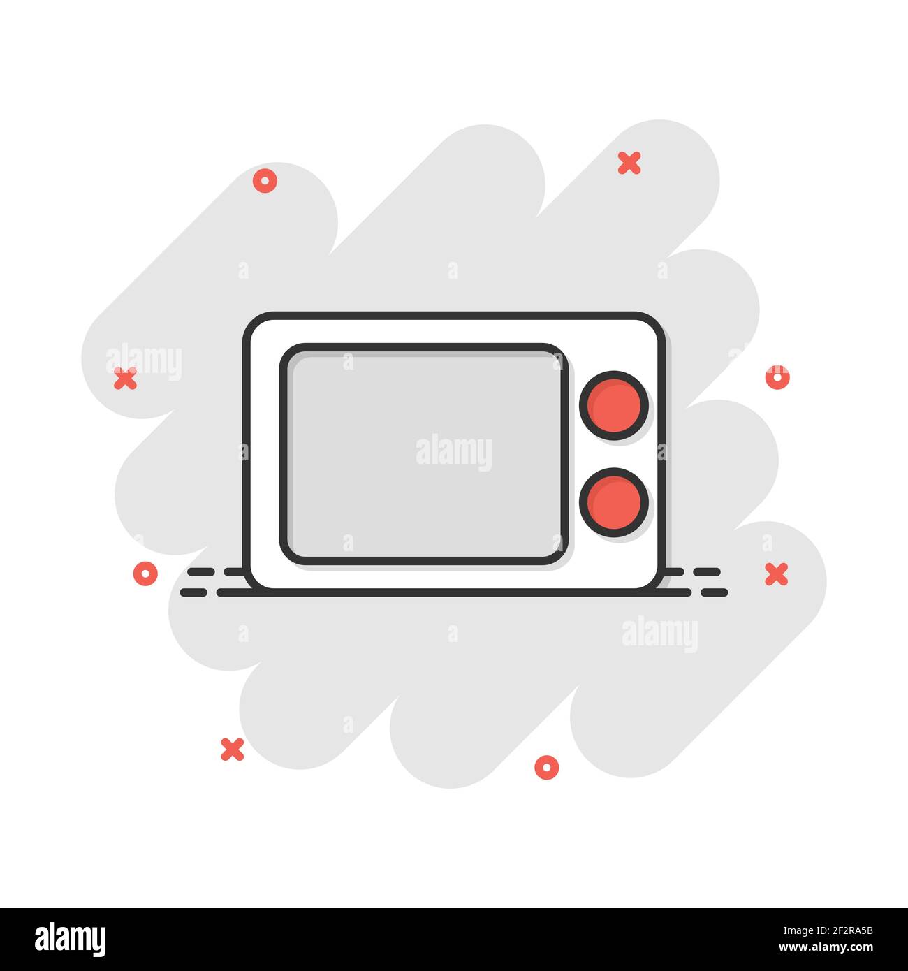 Vektor cartoon Mikrowelle Symbol im Comic-stil. Mikrowelle Backofen zeichen Abbildung Piktogramm. Herd business splash Wirkung Konzept. Stock Vektor