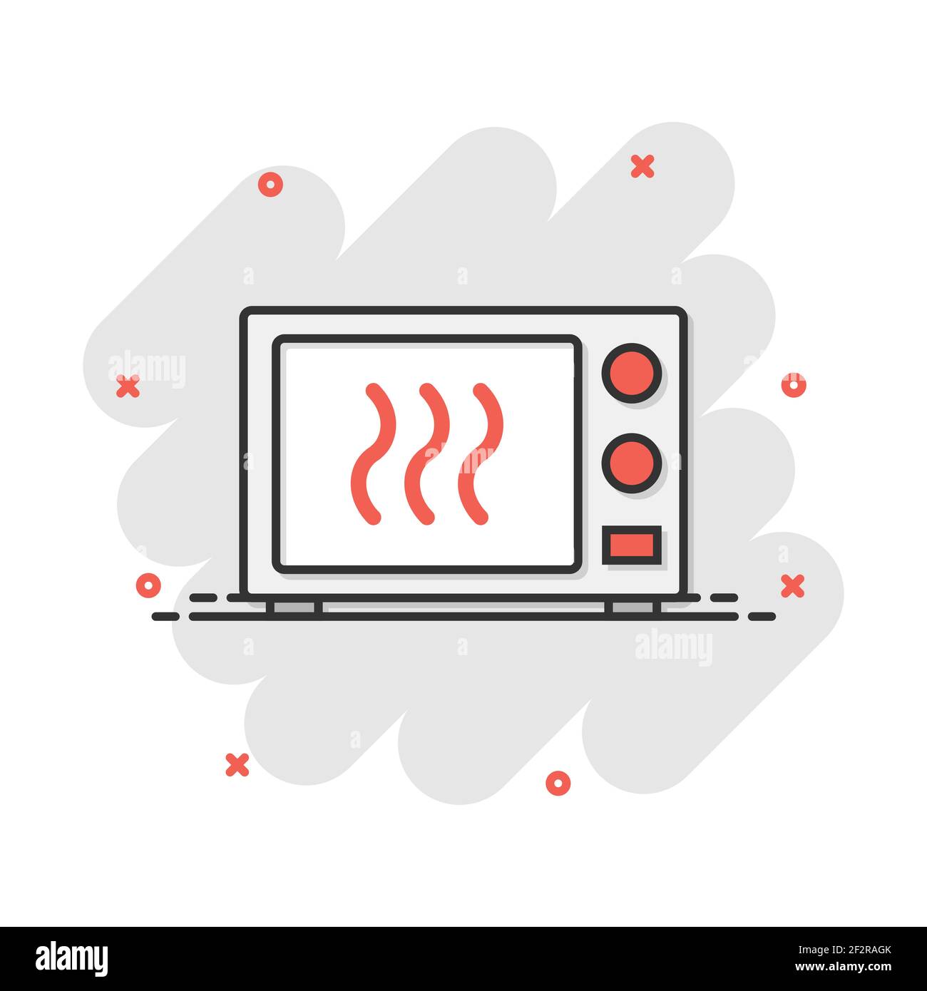 Vektor cartoon Mikrowelle Symbol im Comic-stil. Mikrowelle Backofen zeichen Abbildung Piktogramm. Herd business splash Wirkung Konzept. Stock Vektor