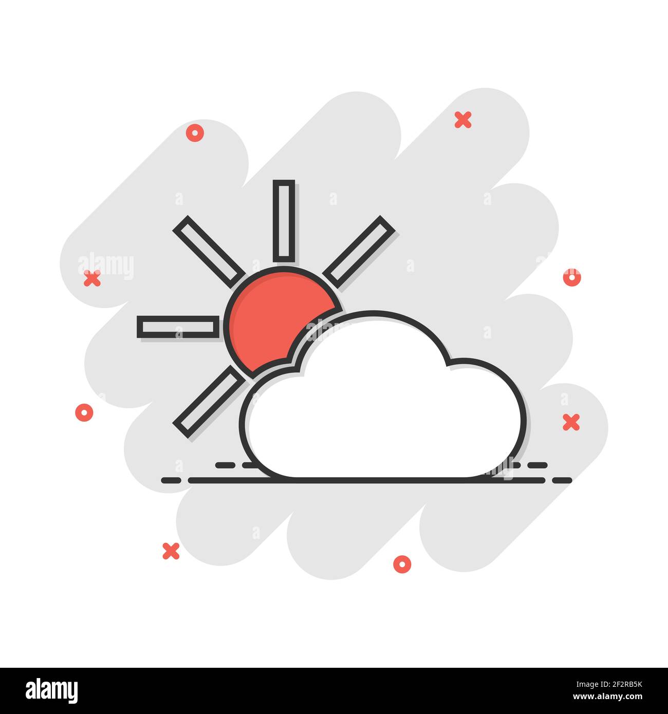 Vektor cartoon Wettervorhersage Symbol im Comic-stil. Sonne mit Wolken Konzept Abbildung Piktogramm. Cloud Business splash Wirkung Konzept. Stock Vektor