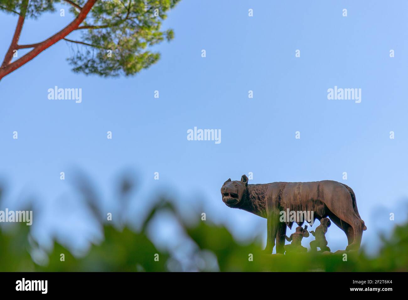 ROM, ITALIEN - 05. SEPTEMBER 2018: Statue des Kapitolinischen Wolfes, der Romulus und Remus füttert, in Rom, Italien Stockfoto