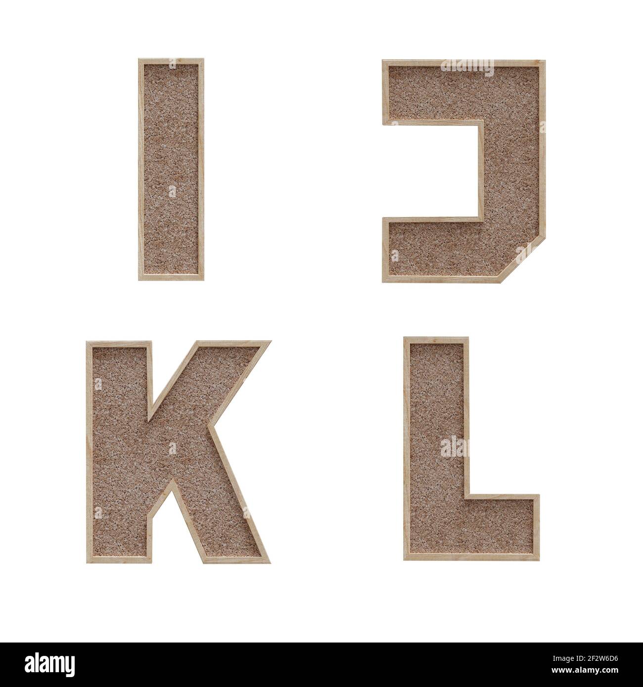 3D Rendering von Korkboard Stil Großbuchstaben Alphabet - Buchstaben I-L Stockfoto