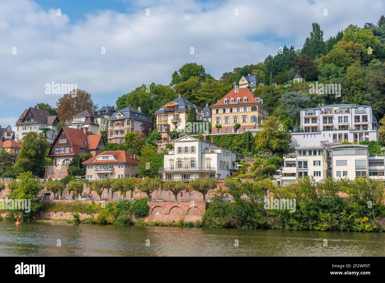 Wunderschöne Villen am Neckarufer in Heidelberg, Deutschland Stockfoto