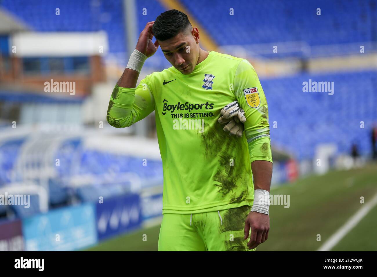 Birmingham, Großbritannien. März 2021, 13th. Neil Etheridge #30 von Birmingham City nach einer Heimniederlage von 3-0 gegen Bristol City in Birmingham, UK am 3/13/2021. (Foto von Simon Bissett/News Images/Sipa USA) Quelle: SIPA USA/Alamy Live News Stockfoto