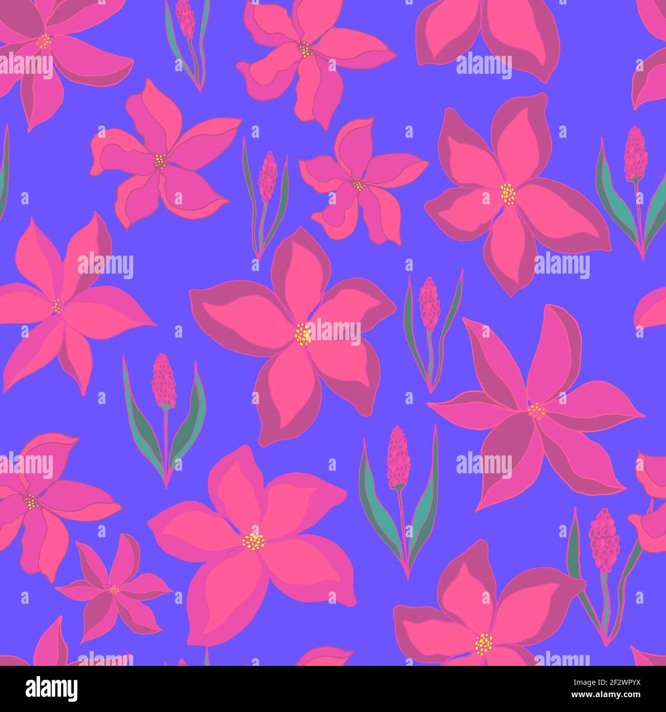 Nahtloses Muster von Blütenknospen und Zweige von Lavendel mit Blättern. Botanische Illustration für Stoffe, Textilien, Tapeten, Papier, Einladungen Stockfoto