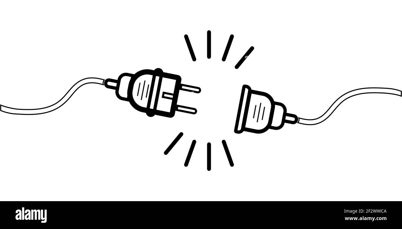 Vector Unplugged-Buchsen. Bearbeitbare Kontur. Minimalistisches Design von 404 Bugs auf weißem Hintergrund. Elektrisches Thema Web-Banner Konzept, Stromausfall, l Stock Vektor