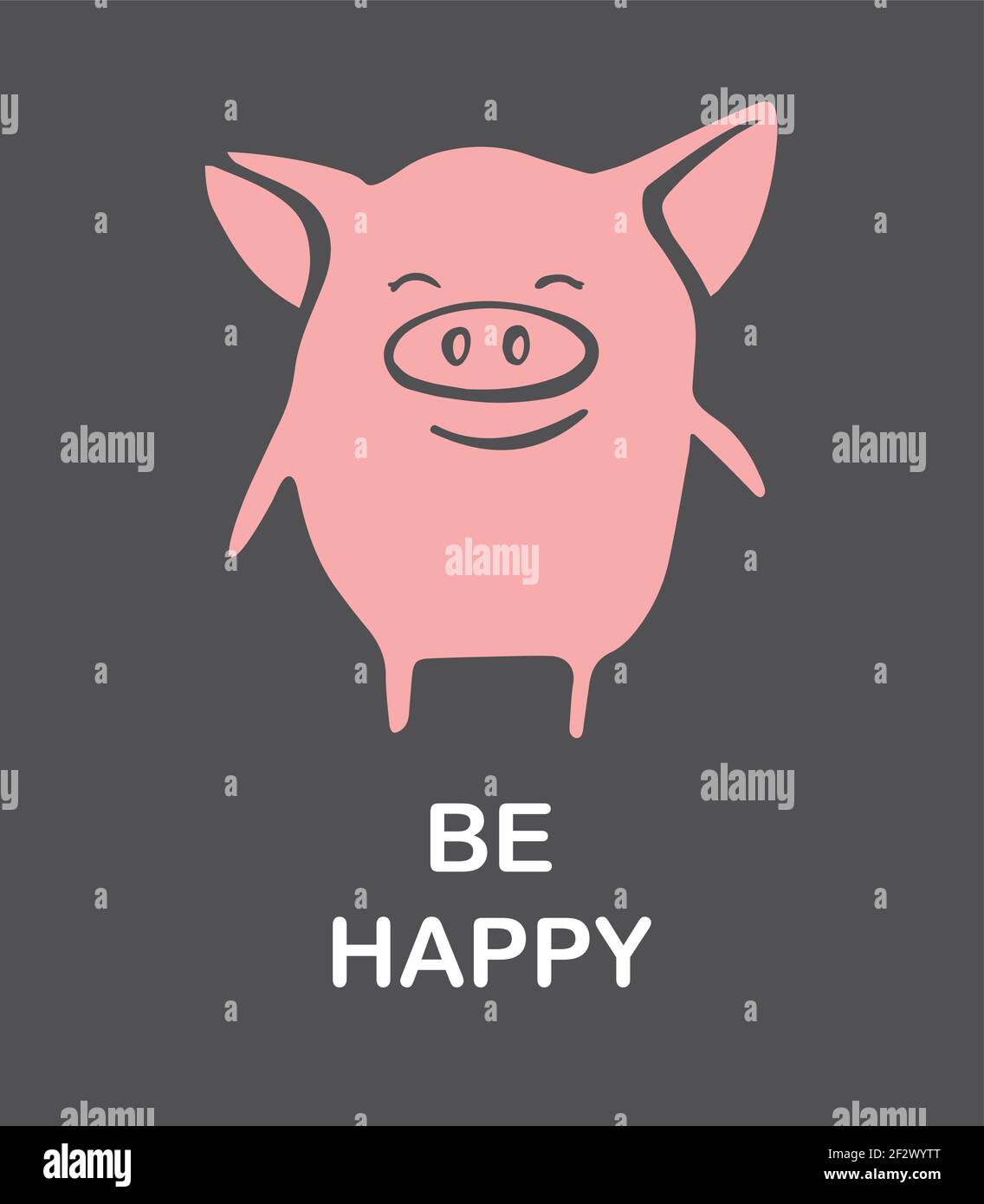 Lustige Schwein Emoticon Charakter. Happy Pig. Vektorset handgezeichnete Illustration. Weihnachtskarte, Poster, T-Shirt-Komposition, handgezeichneter Druck. Stock Vektor