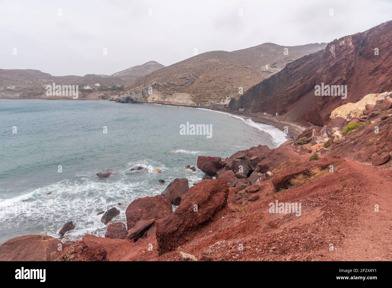 Roter Strand auf Santorini Insel in Griechenland Stockfoto