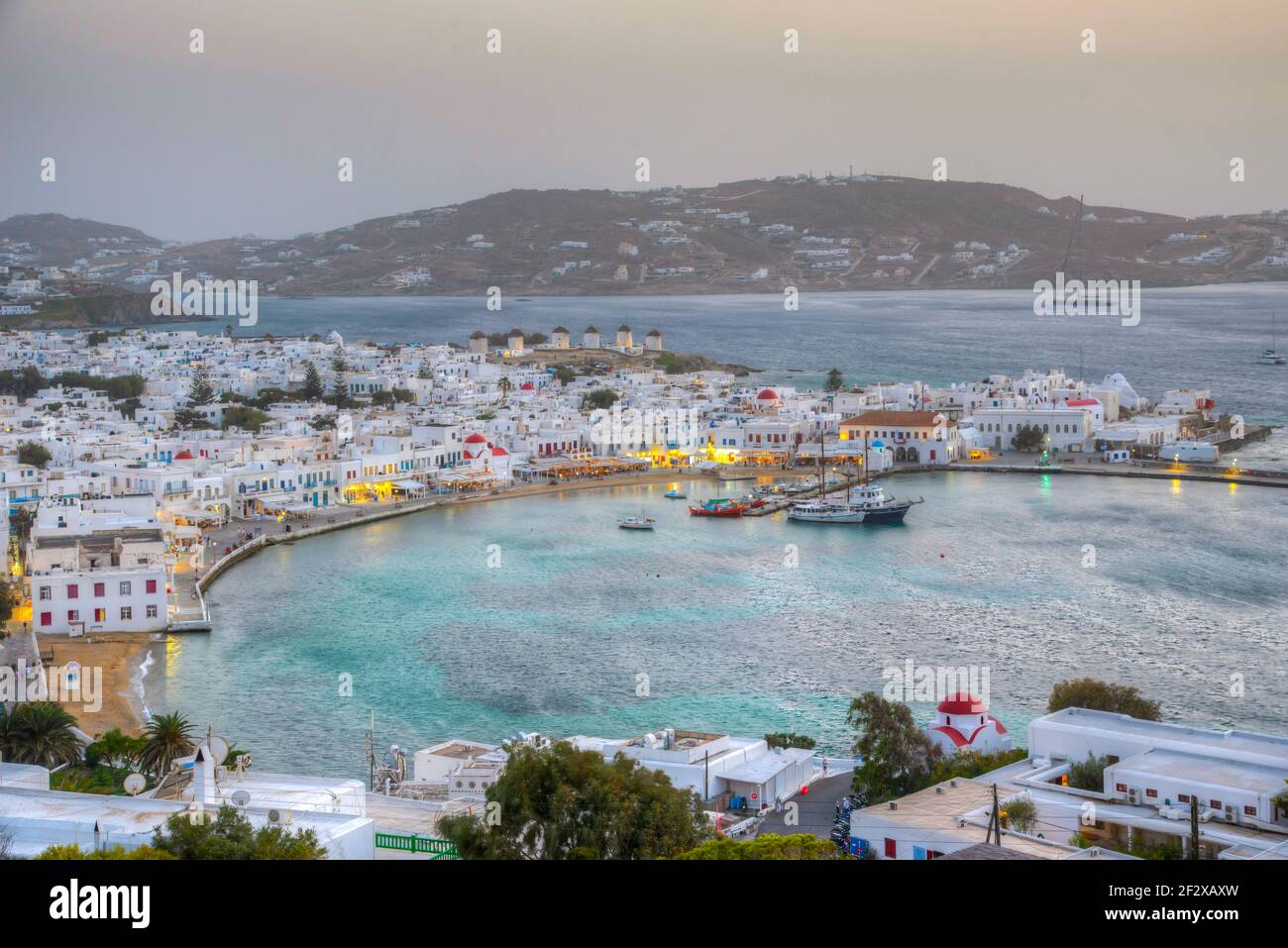 Sonnenuntergang über Mykonos in Griechenland Stockfoto