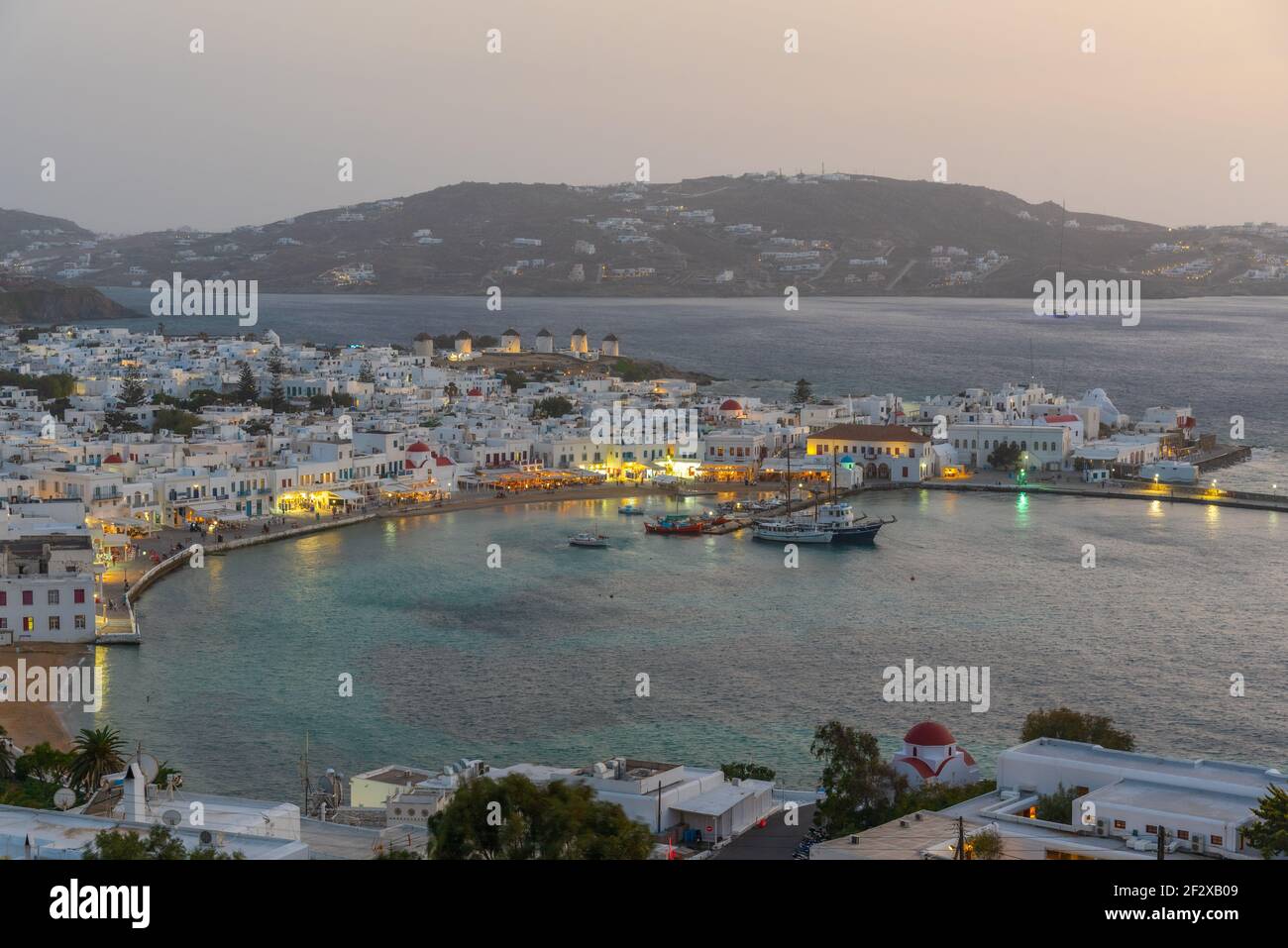 Sonnenuntergang über Mykonos in Griechenland Stockfoto