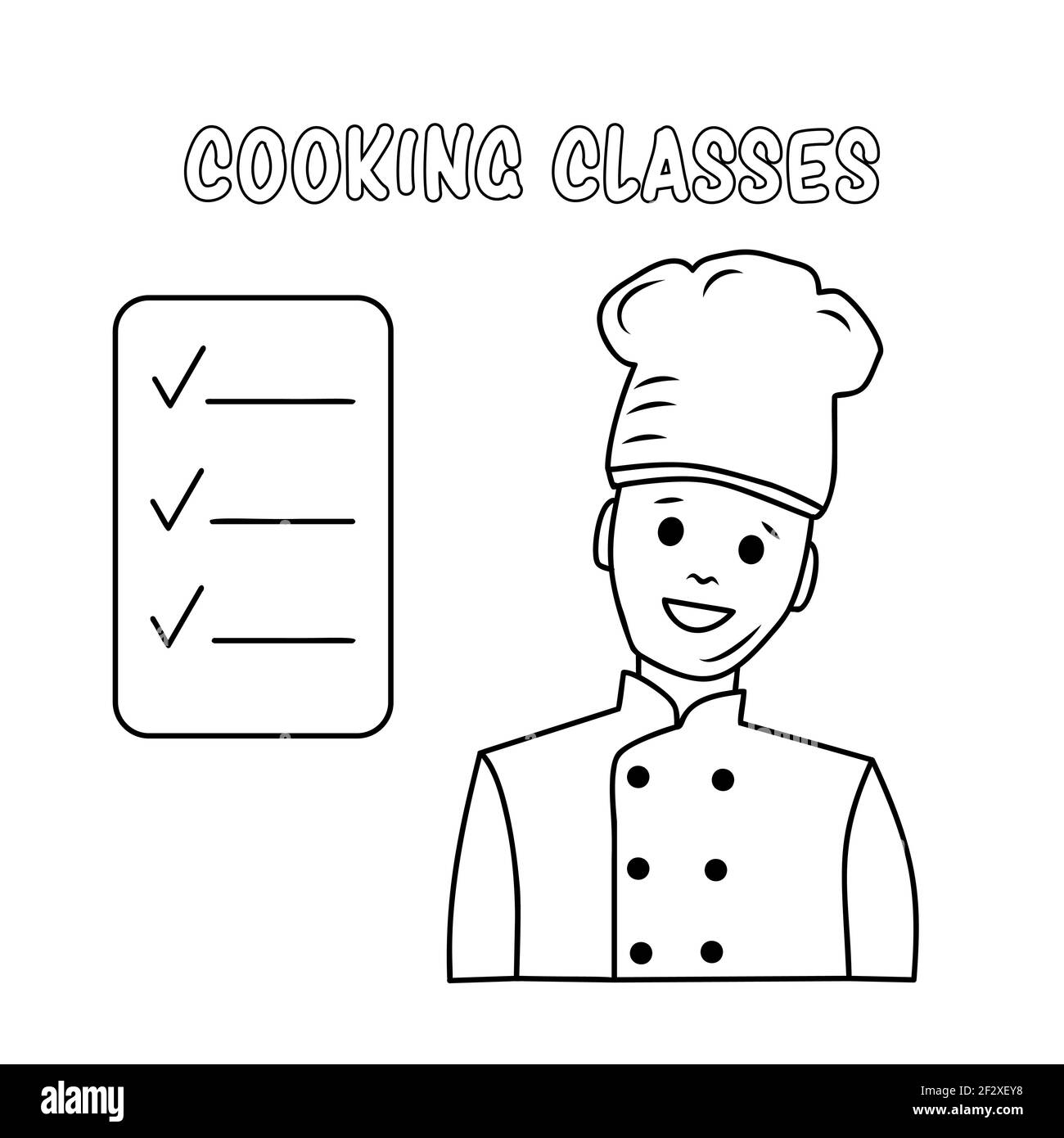 Umrisssymbol für Kochkurse. Vektorgrafik „Smilling Chef“. Stock Vektor