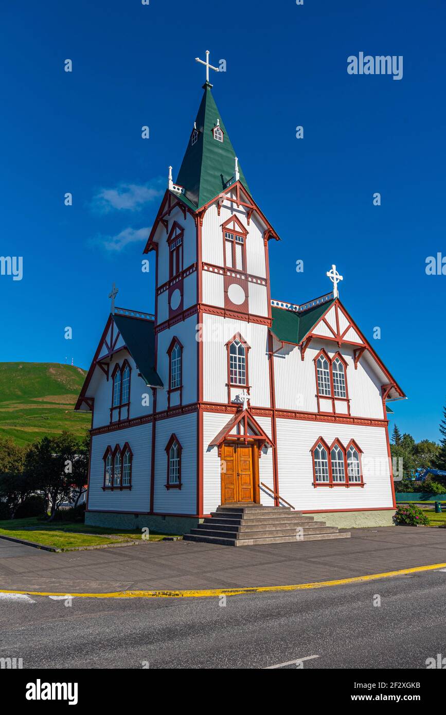 Husavik Holzkirche auf Island Stockfoto