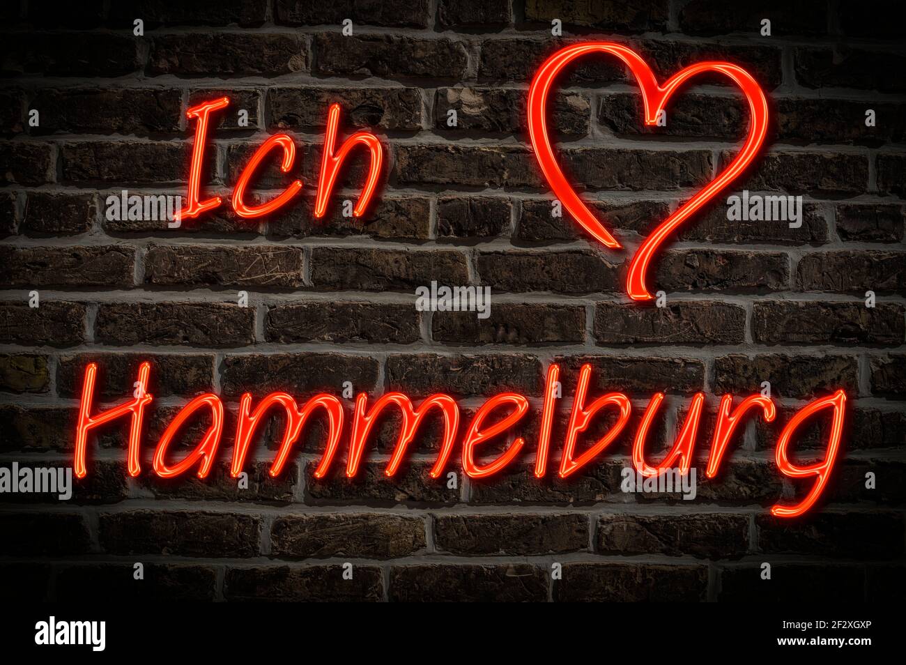 Leuchttreklame, Ich liebe Hammelburg, Bayern, Deutschland, Europa Ich liebe Hammelburg, Bayern, Deutschland, Europa Stockfoto