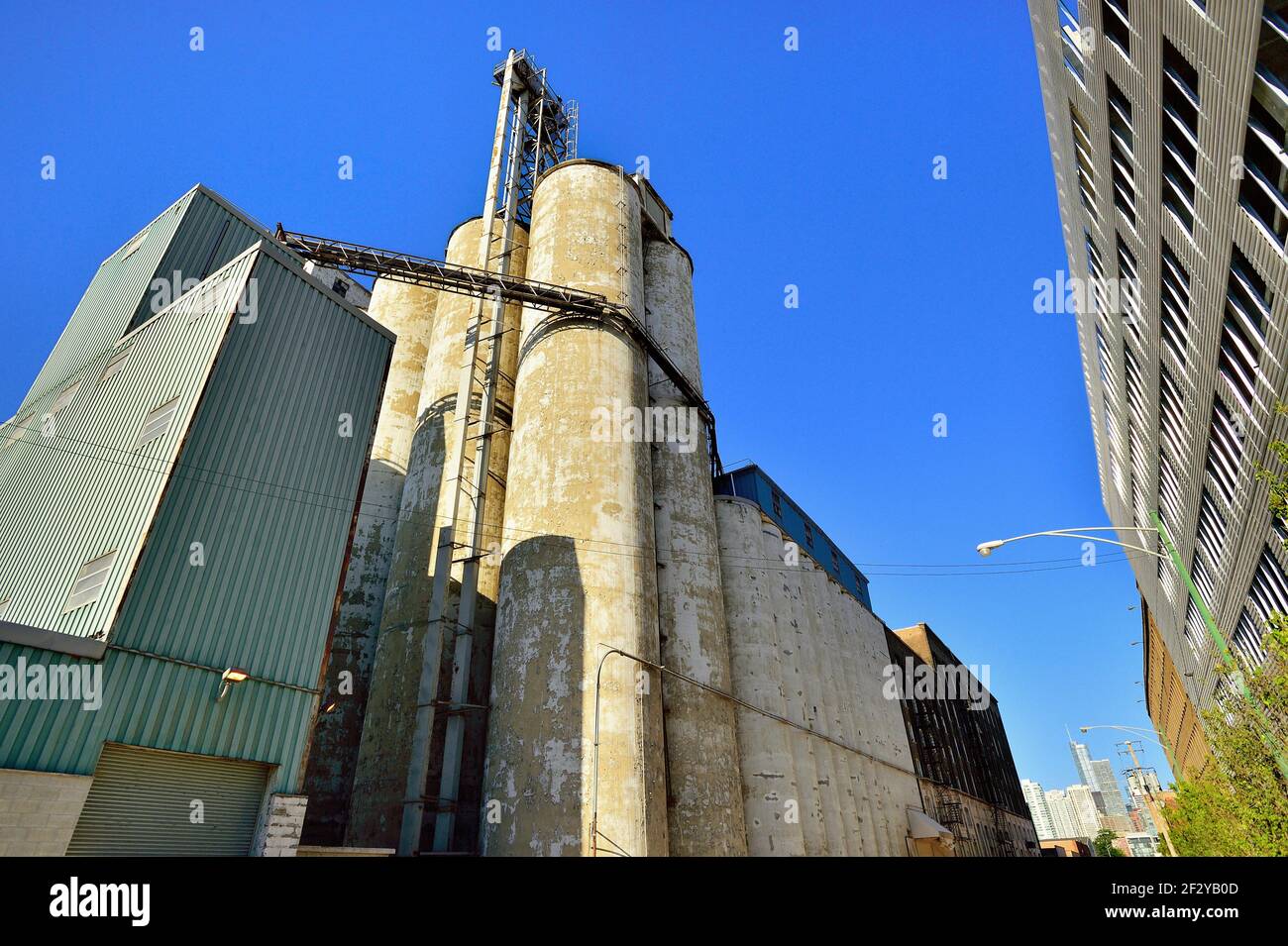 Chicago, Illinois, USA. Das Archer Daniels Midland-Werk in der Nähe der West Side ist einer der letzten noch funktionierenden Getreideaufzüge der Stadt. Stockfoto