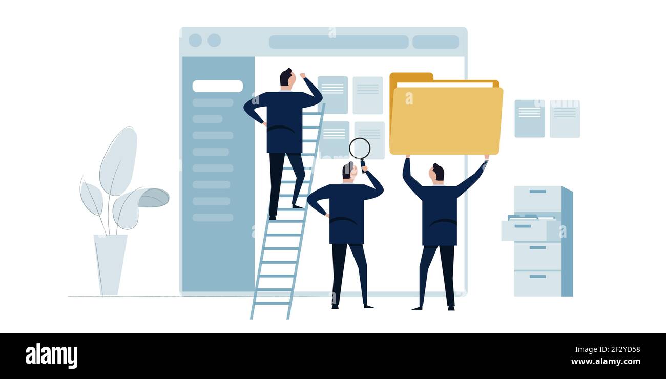 Dokumentenmanagement Software-Team organisieren Datei-und Ordner Organisation Unternehmen Bürounterlagen Stock Vektor