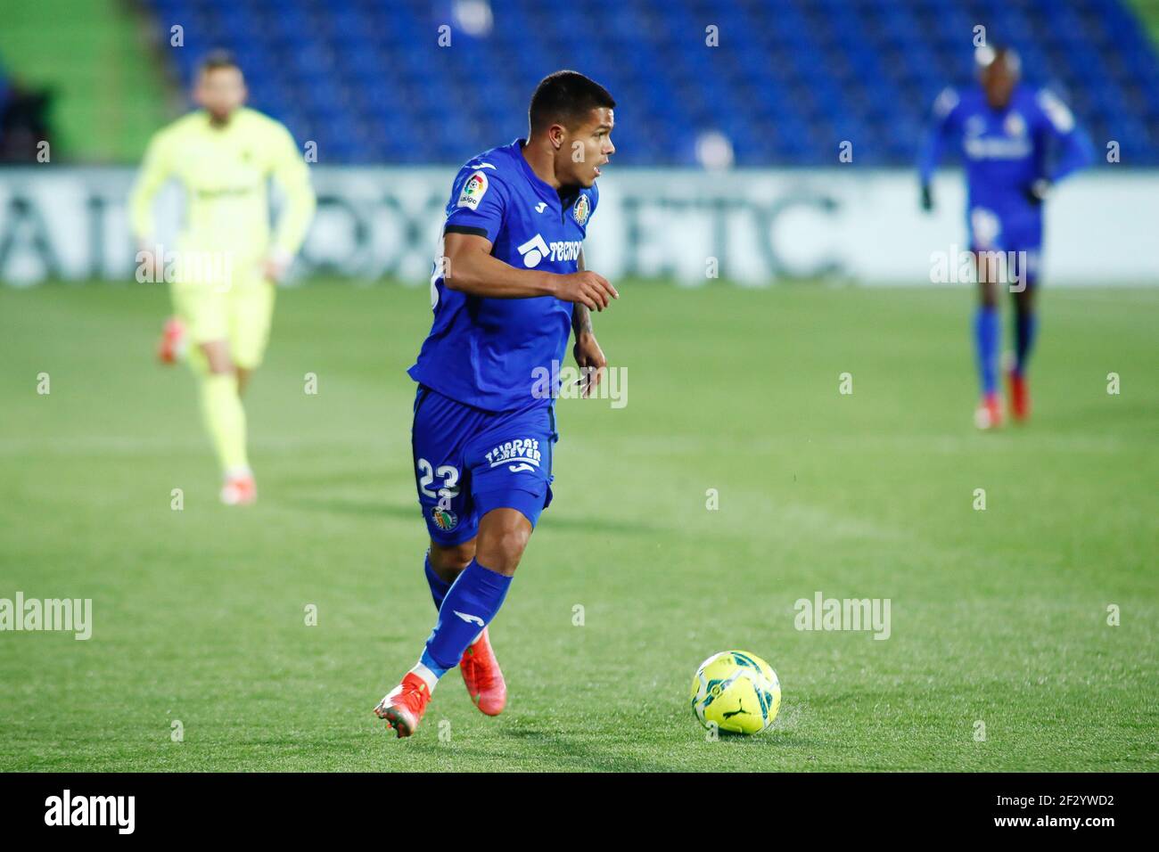 Cucho Hernandez von Getafe während der spanischen Meisterschaft La Liga Fußballspiel zwischen Getafe und Atletico de Madrid am 13. März 2021 im Coliseum Alfonso Perez Stadion in Getafe, Madrid, Spanien - Foto Oscar J Barroso / Spanien DPPI / DPPI / LiveMedia Stockfoto