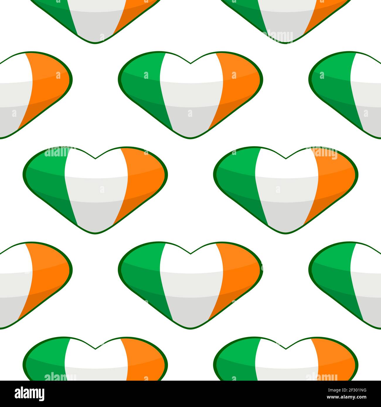 Illustration zum Thema Irish Holiday St. Patrick Tag, nahtlose Farbe Herzen. Muster St. Patrick Tag bestehend aus vielen identischen Herzen auf weißem Backgro Stock Vektor