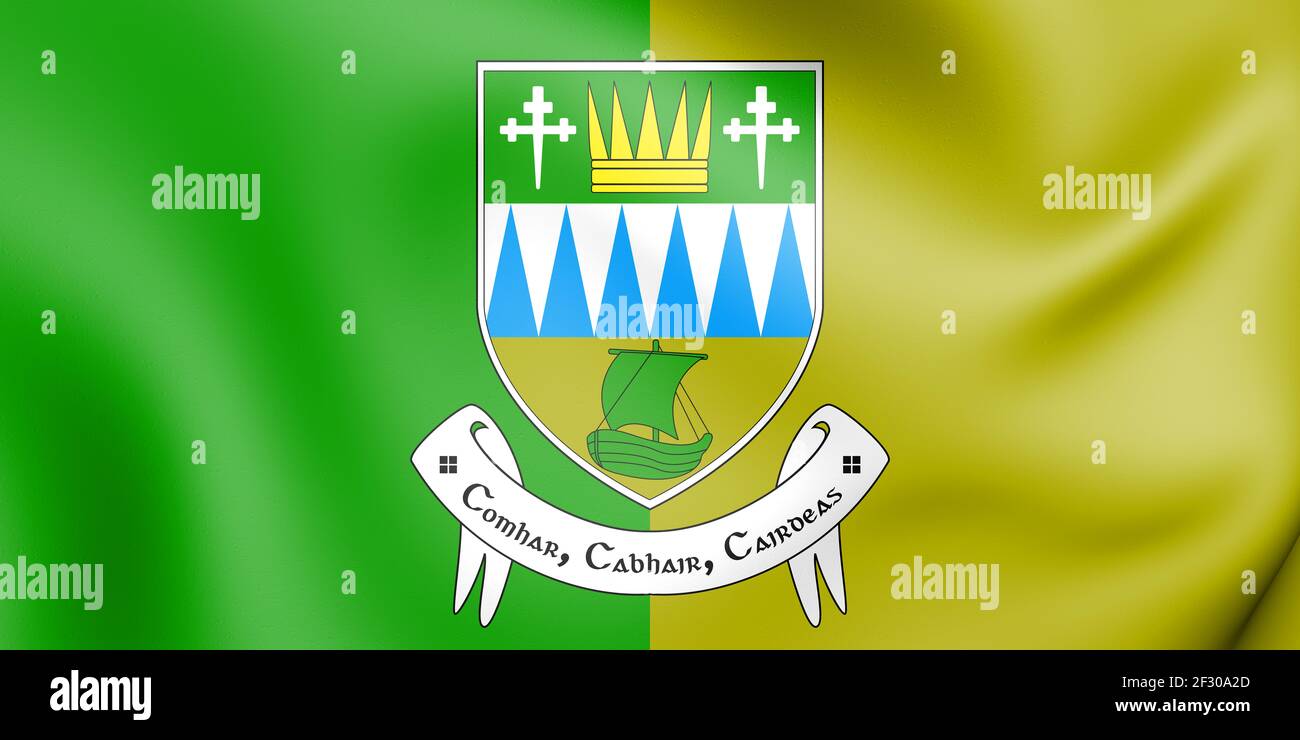 3D-Flagge von Kerry County, Irland. 3D-Darstellung. Stockfoto