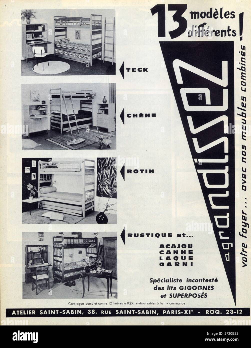 Publicité ancienne ATELIER SAINT-SABIN. 1963 Stockfoto