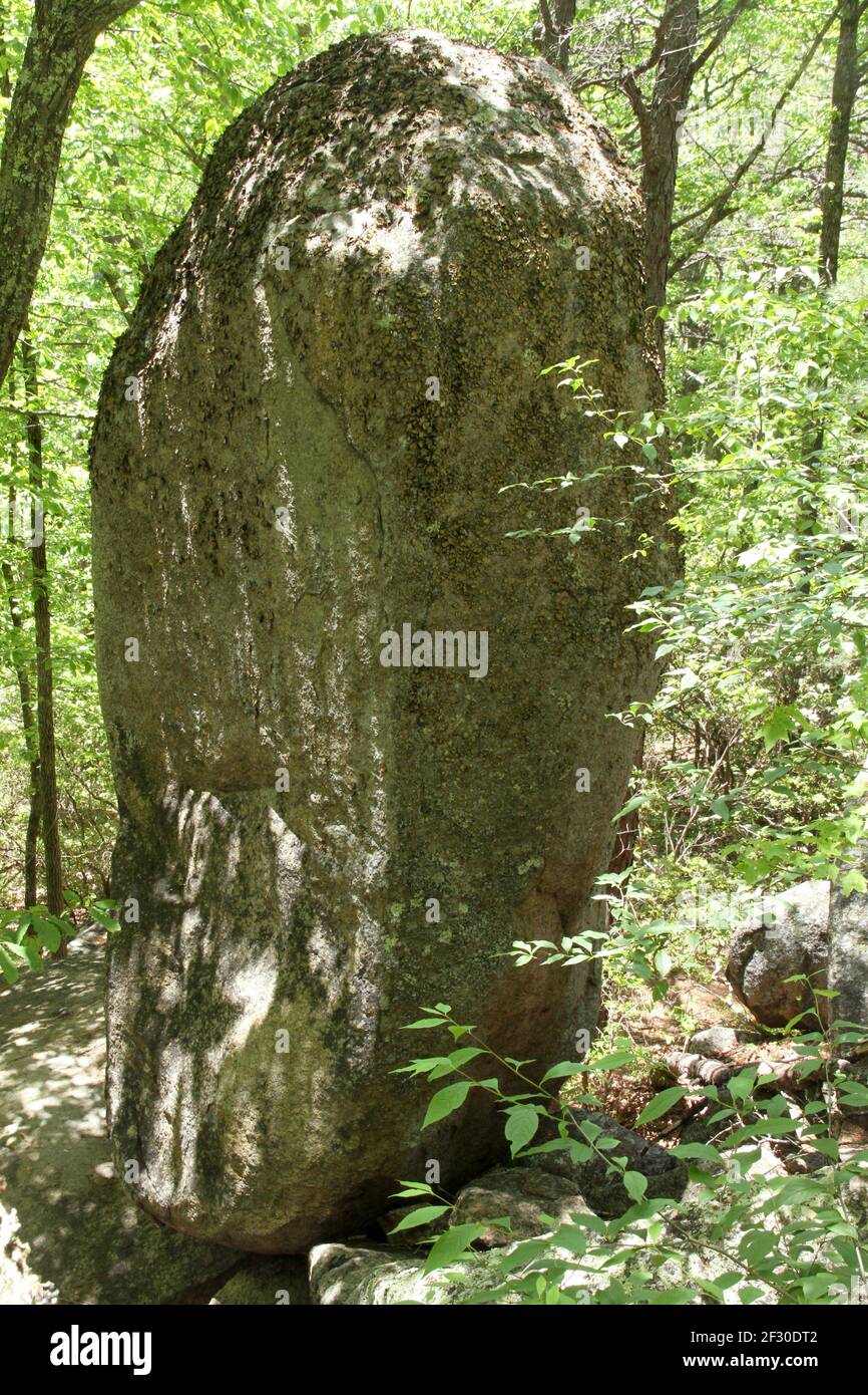 Virginia, USA. Felsbrocken in vertikaler Position bei Indian Gap Rocks entlang des Blue Ridge Parkway. Stockfoto
