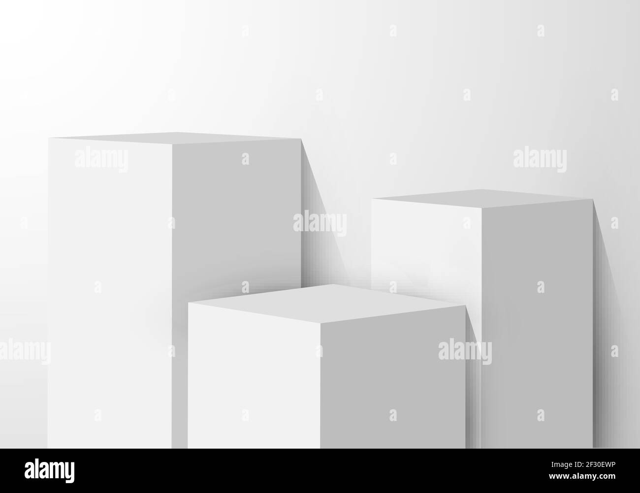 3D realistische weiße Sockel rechteckige Box Studio-Zimmer mit hellen Produkt Regal auf sauberen Hintergrund. Vektorgrafik Stock Vektor