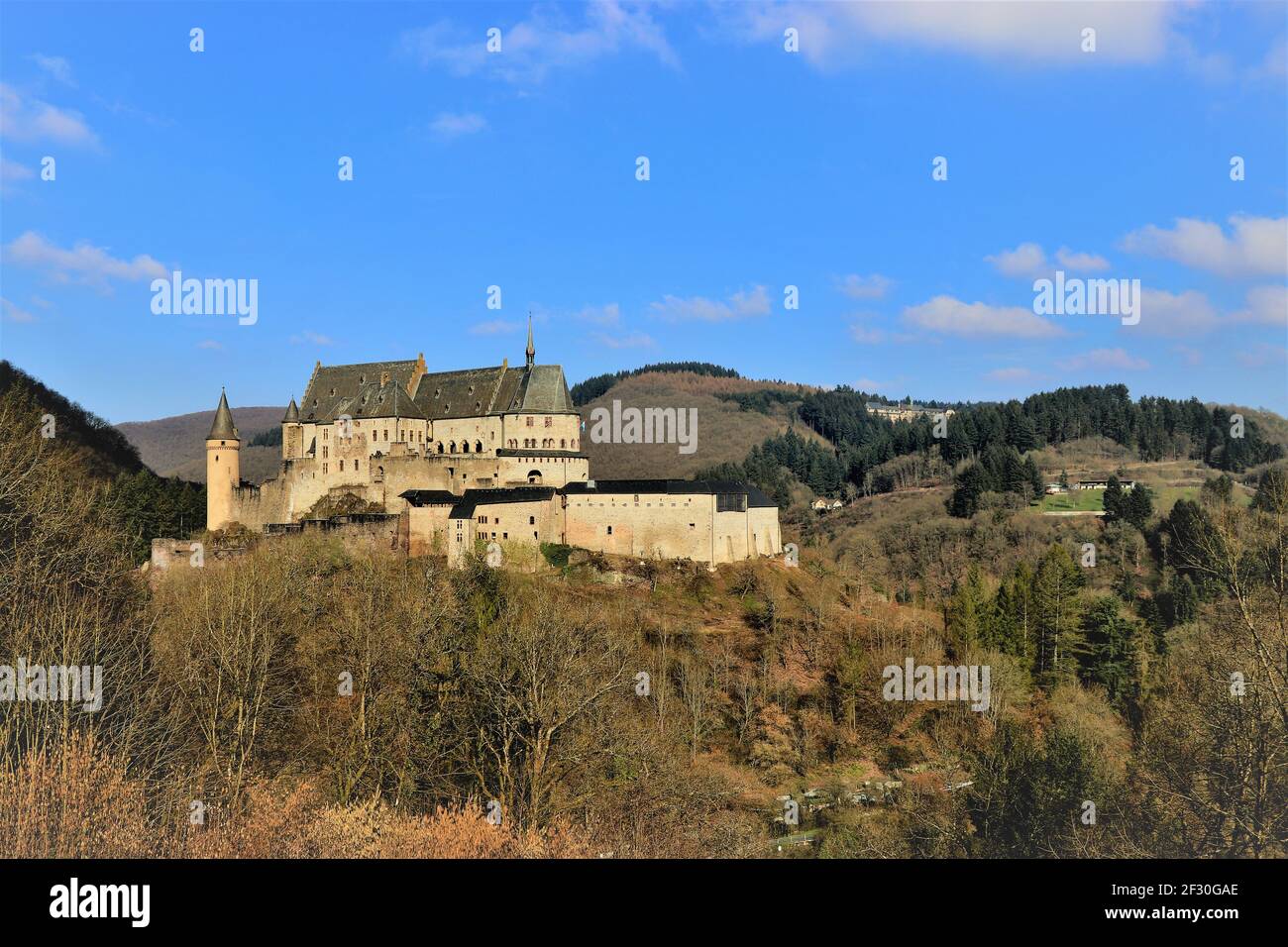 Blick auf Schloss Vianden, Luxemburg Stockfoto