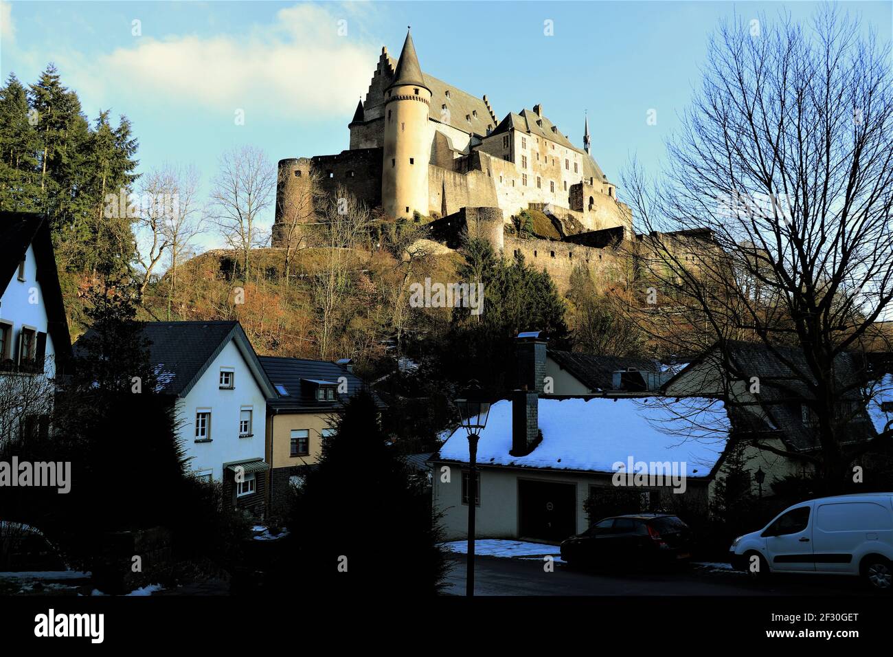 Blick auf Schloss Vianden, Luxemburg Stockfoto