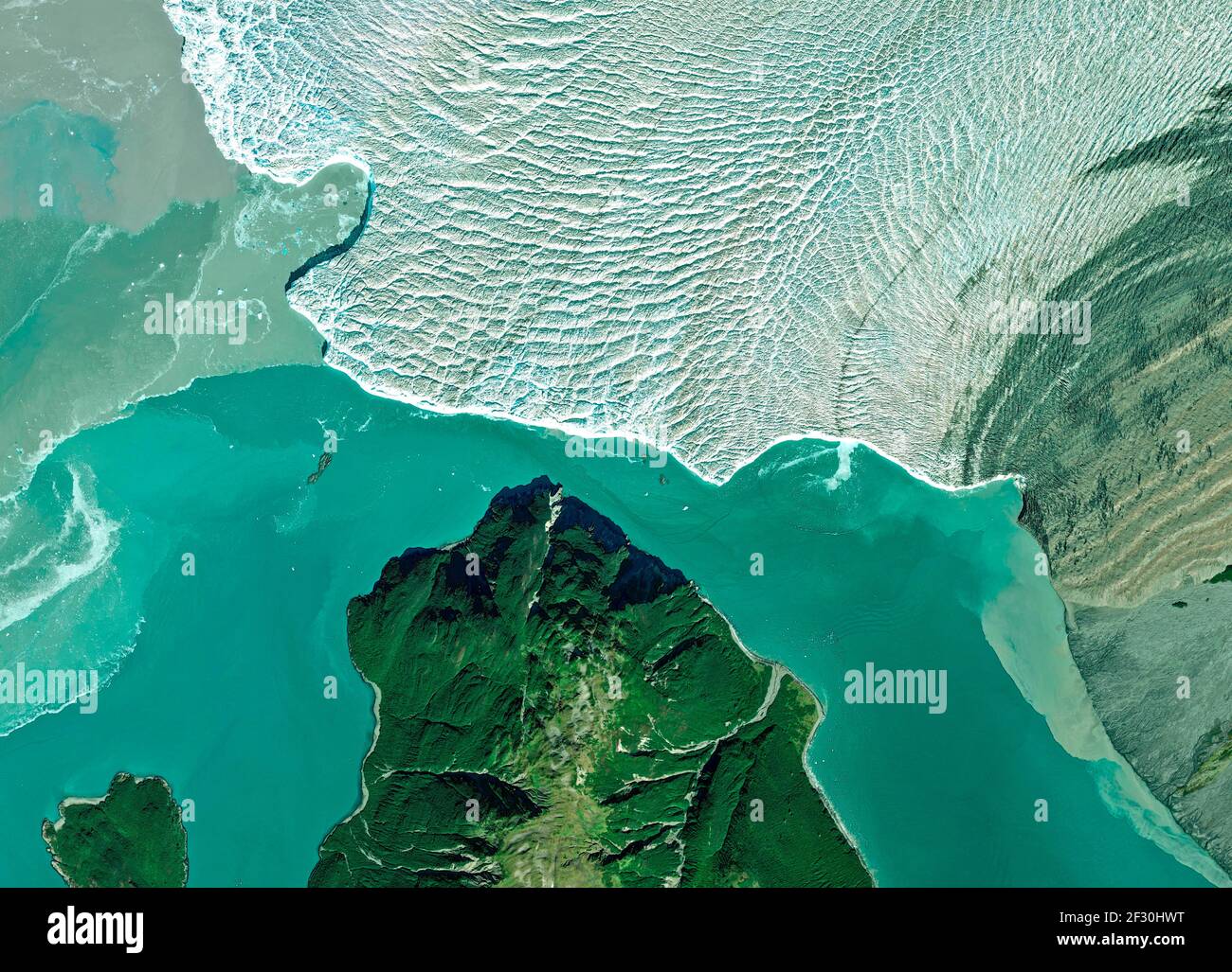 Satellitenansicht eines Gletschers, Alaska. Usa. Eis schmilzt. Klimawandel. Wilde Natur. Element dieses Bildes wird von der NASA eingerichtet Stockfoto