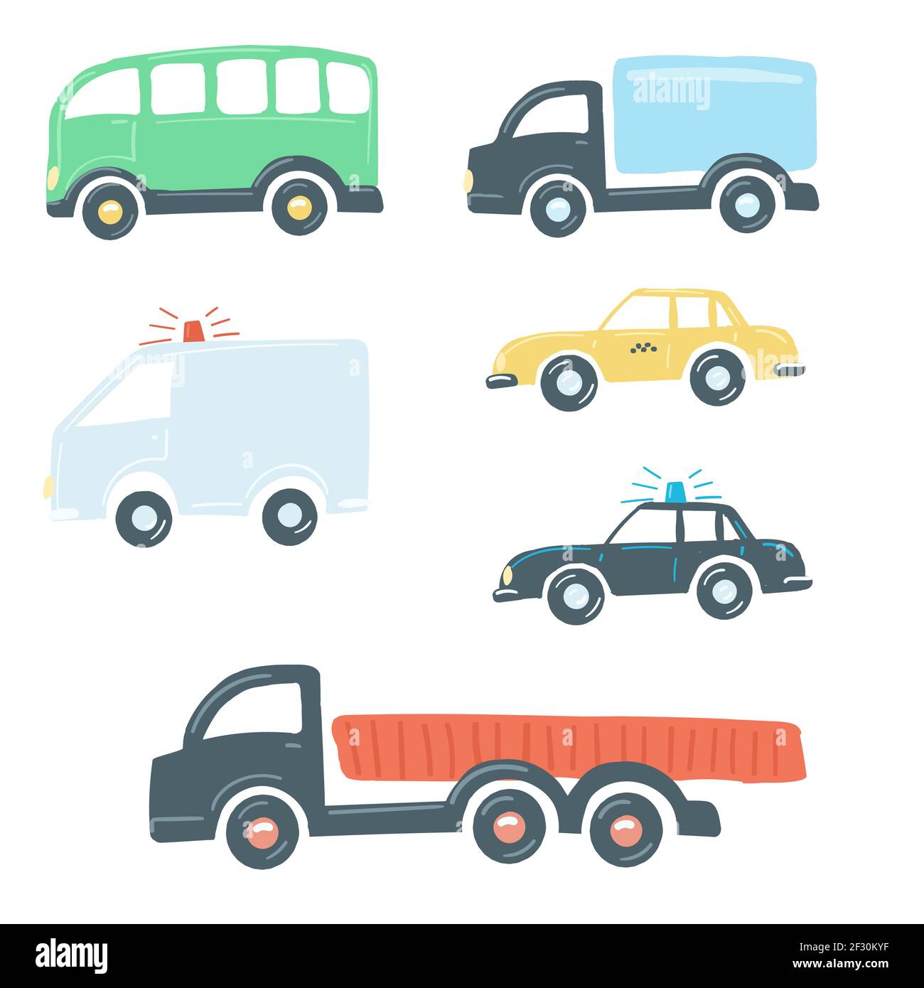 Satz von Lastwagen flach einfache Cartoon-Stil Handzeichnung. vektor-Illustration Stock Vektor