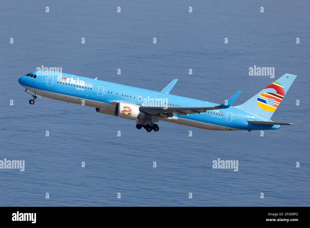 Rhodos, Griechenland - 13. September 2018: Eine Arkia Boeing 767-300ER am Flughafen Rhodos (RHO) in Griechenland. Stockfoto