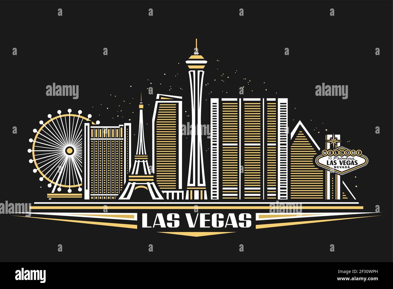 Vektor-Illustration von Las Vegas, horizontales Plakat mit einfachen Design-Gebäude und skizzieren Wahrzeichen, urbanes Konzept mit modernem Stadtbild und Dekor Stock Vektor