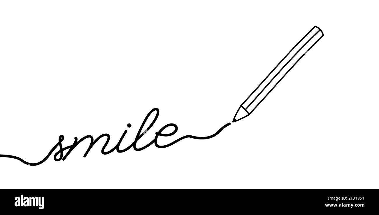 Der Slogan freut sich und lächelt jeden Tag in Bleistift geschrieben. Zeichnung Emotion Symbol für Draw Erfolg entspannen Zitate entspannend und kalt, Motivation, inspia Stock Vektor