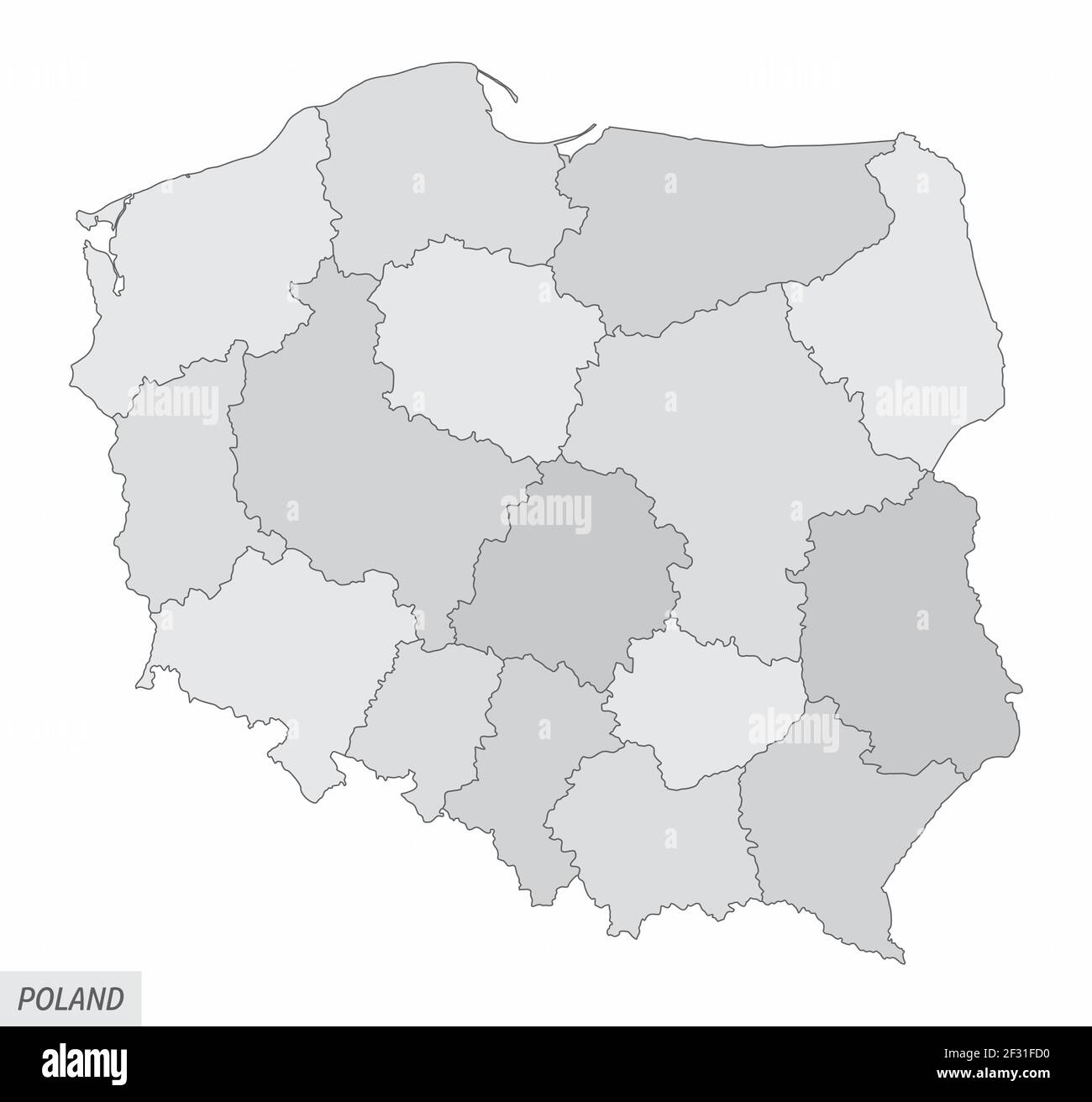 Polen Graustufenkarte Stock Vektor