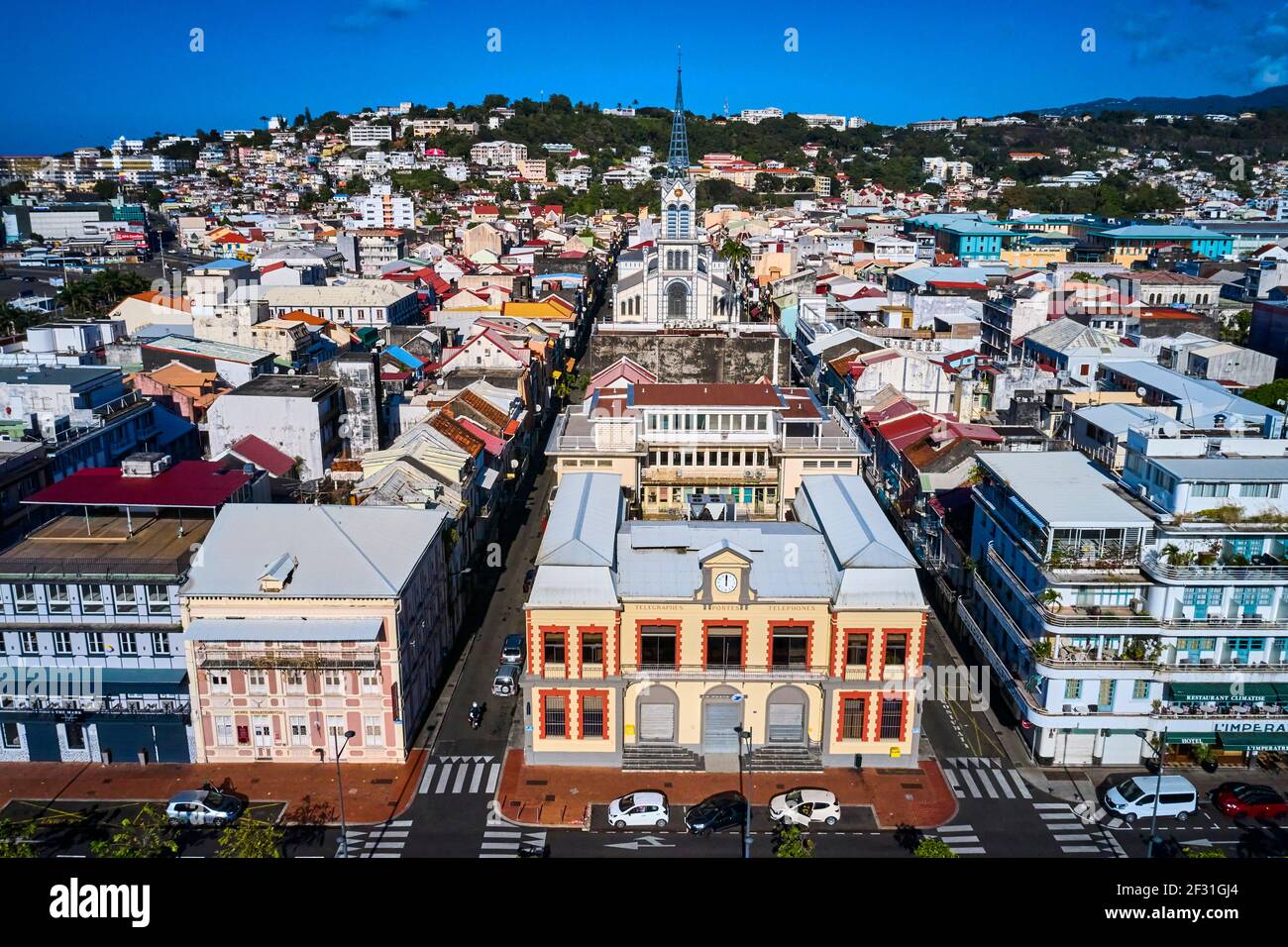 Frankreich, Westindien, Martinique, Fort-de-France, Stadtbild mit Post und Kathedrale Saint-Louis Stockfoto