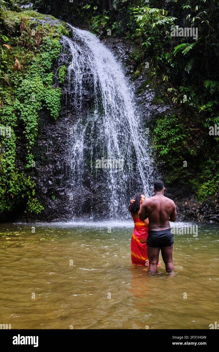 Frankreich, Westindien, Martinique, regionaler Naturpark, Wald und Bergkette im Zentrum der Insel, der Saut Gendarme Wasserfall Stockfoto