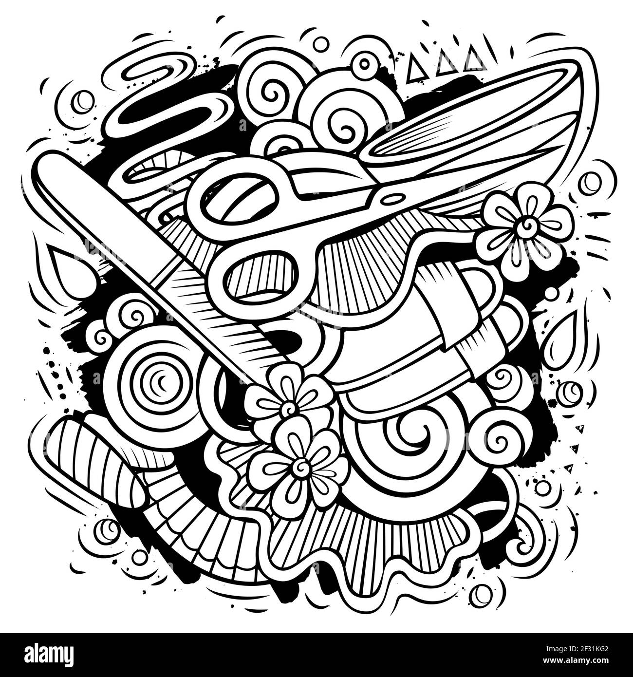 Nagelstudio handgezeichnete Vektor-Doodles Illustration. Maniküre-Design. Schönheit Elemente und Objekte Cartoon Hintergrund. Linie Kunst lustige Bild. Alle Elemente Stock Vektor