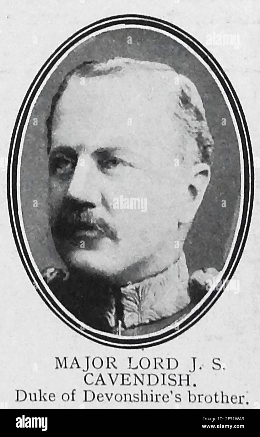 MAJOR Lord J S CAVENDISH (Bruder des Herzogs von Devonshire) - EIN gedrucktes Porträt von AA 1914-1915 Ehrenrolle Seite der Toten in Aktion im Ersten Weltkrieg. Stockfoto