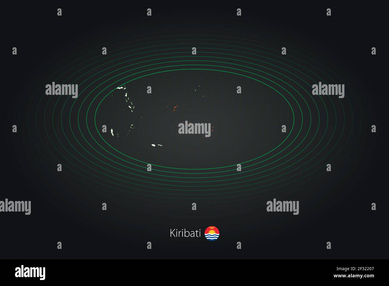 Kiribati Karte in dunkler Farbe, ovale Karte mit Nachbarländern. Vektorkarte und Flagge von Kiribati Stock Vektor