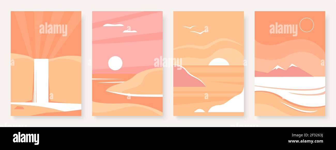 Berg abstrakte Landschaft Vorlage für Social Media Geschichten Set, Wandbilder minimal Natur Landschaft Stock Vektor