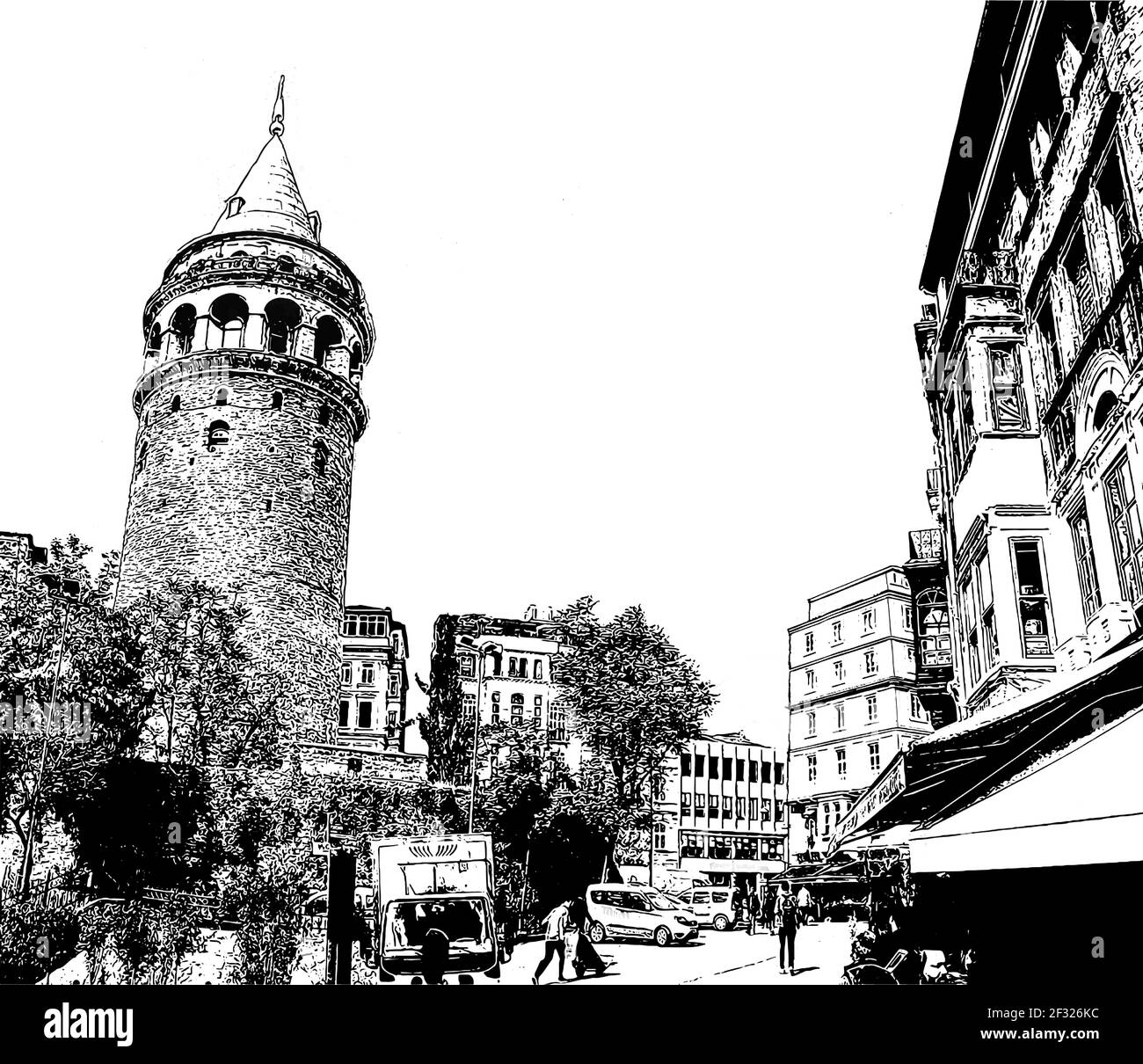 Galata Turm von yuksek kaldirim Region Hügel. Karakoy der moderne Name für das alte Galata ist ein kommerzielles Viertel zum Beyoglu Viertel Stock Vektor