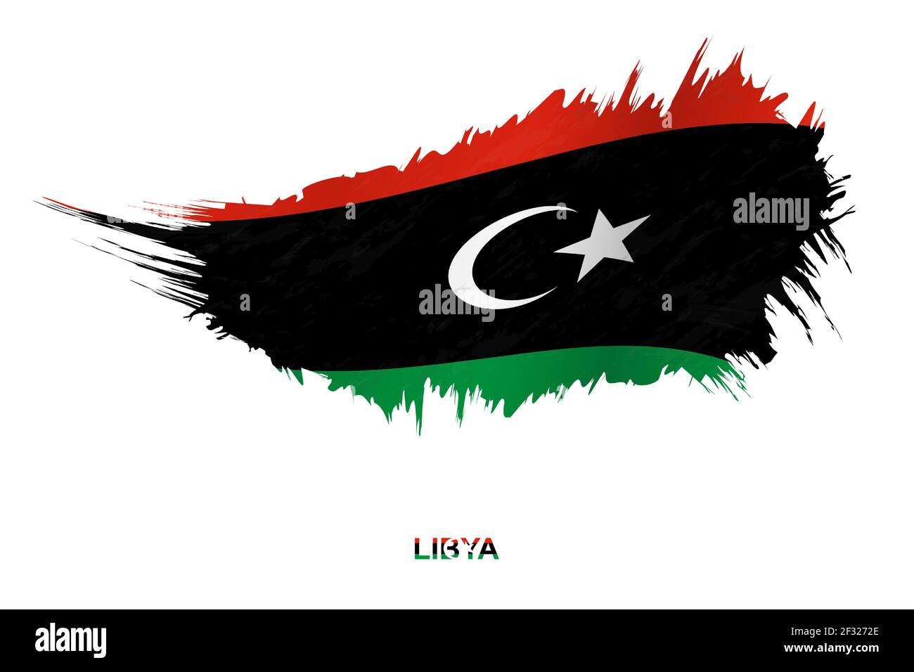 Flagge Libyens im Grunge-Stil mit Windeffekt, Vektor Grunge Pinselstrich Flagge. Stock Vektor