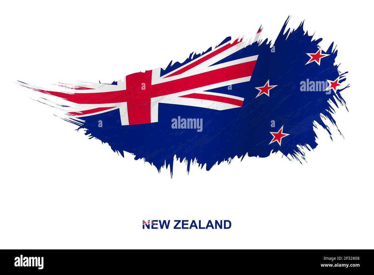 Flagge von Neuseeland im Grunge-Stil mit Windeffekt, Vektor Grunge Pinselstrich Flagge. Stock Vektor