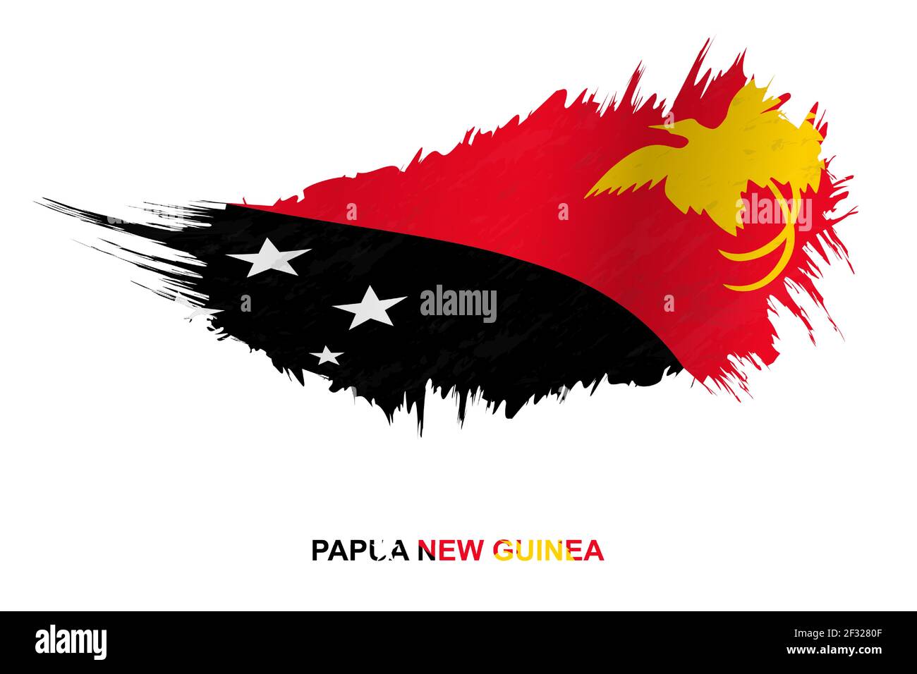 Flagge von Papua-Neuguinea im Grunge-Stil mit Windeffekt, Vektor Grunge Pinselstrich Flagge. Stock Vektor