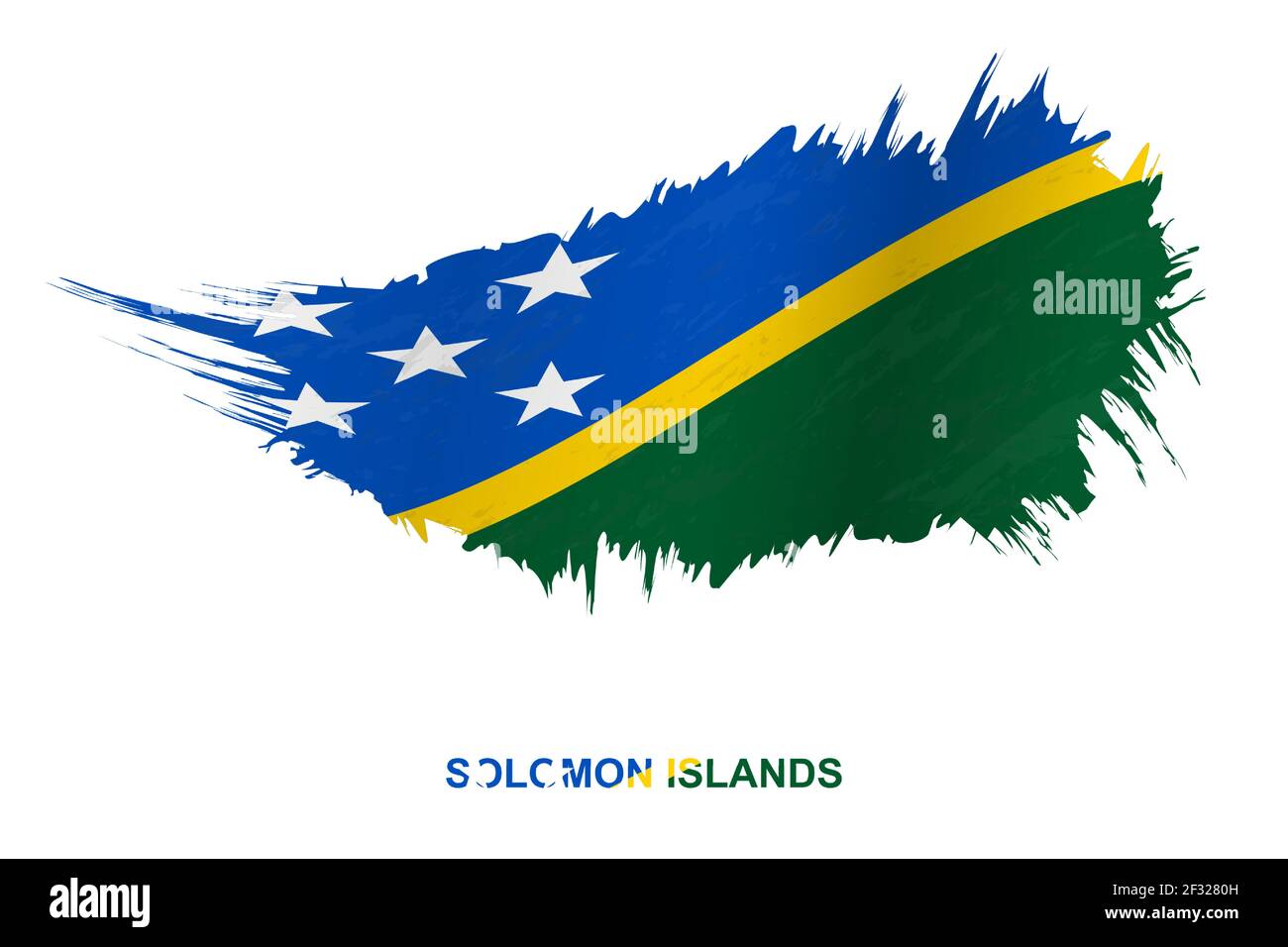 Flagge der Salomonen im Grunge-Stil mit Windeffekt, Vektor Grunge Pinselstrich Flagge. Stock Vektor