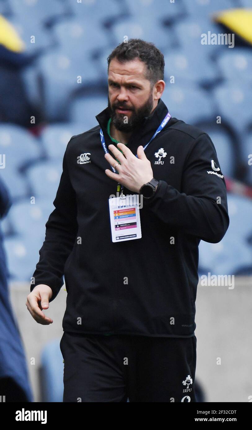 BT Murrayfield Stadium, Edinburgh, Schottland UK,14th. März 21. Guinness Six Nations Spiel.Schottland gegen Irland. Irish Rugby Head Trainer Andy Farrell. Kredit: eric mccowat/Alamy Live Nachrichten Stockfoto