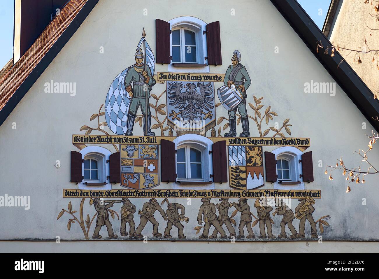 Illustration eines politischen Ereignisses von 1866 in einer Gaststätte, Graefenberg, Oberfranken, Bayern, Deutschland Stockfoto