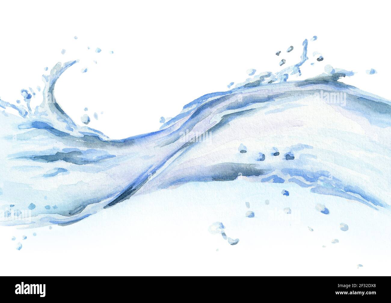 Wasserwelle isoliert auf weißem Hintergrund. Aquarell handgezeichnete Illustration Stockfoto